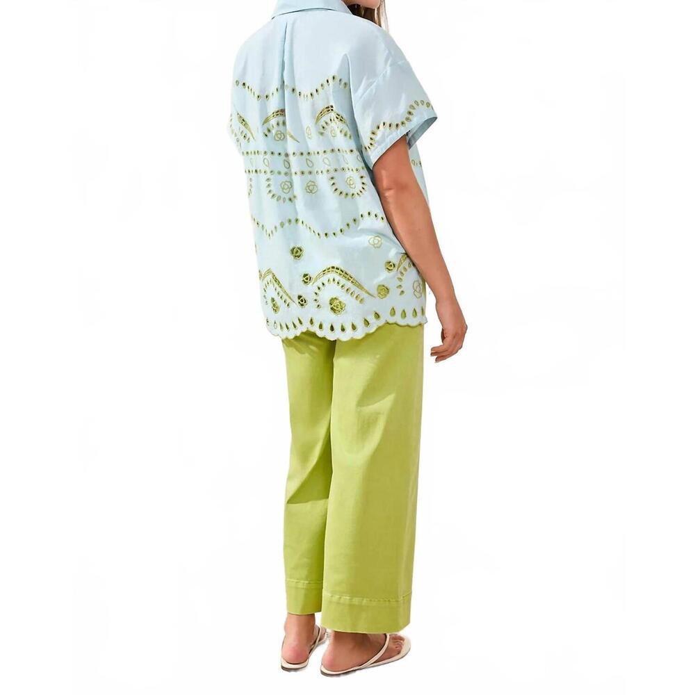 NEW TRIBAL embroidered poplin short sleeve blouse in light aqua - Picture 4 of 5